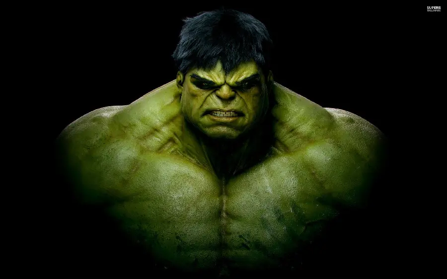 Wallpaper Green Hulk and always angry with a black background