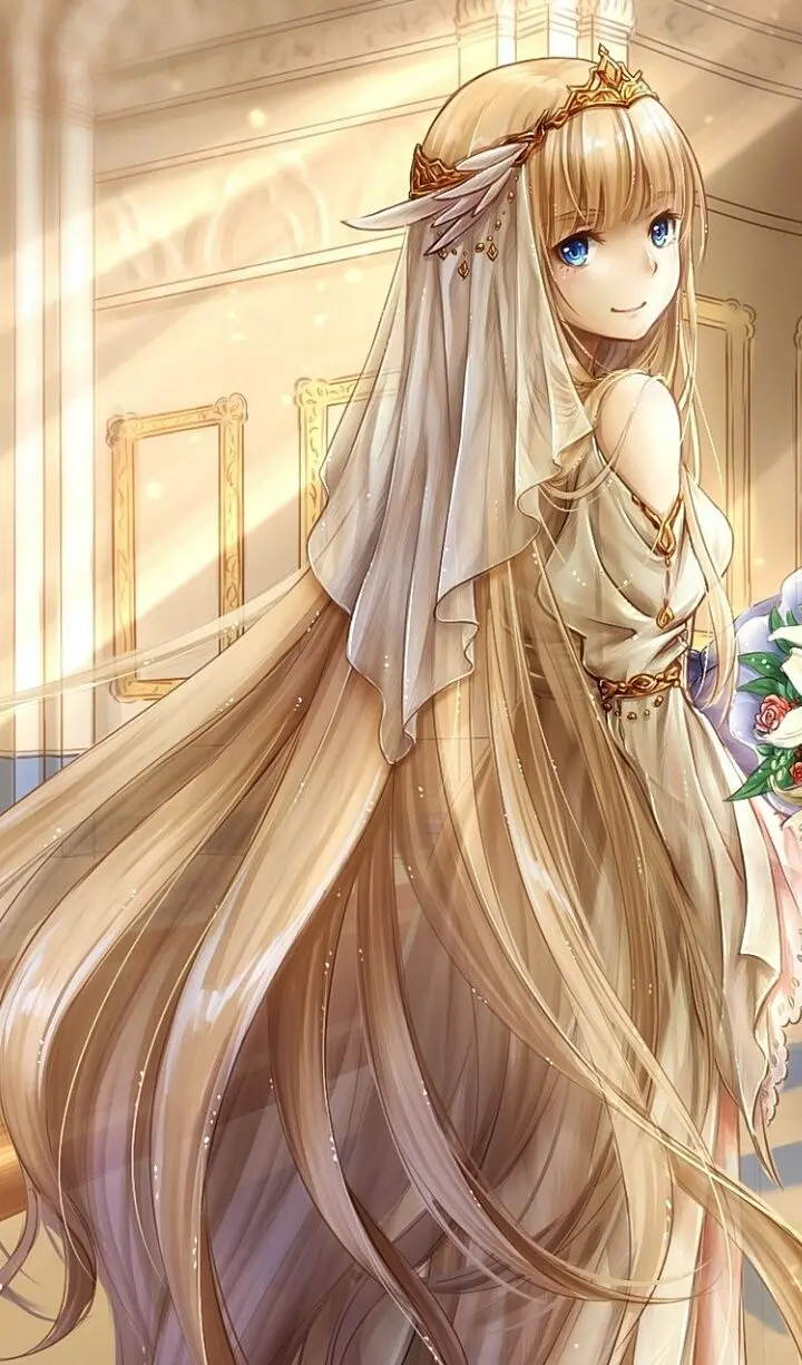 Beautiful anime girl photo with golden hair in a beautiful shirt in Full HD quality