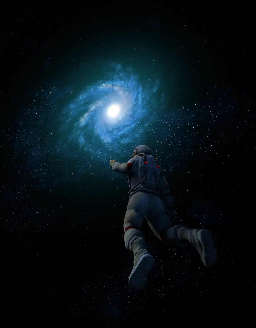 A very beautiful photo of an American astronaut in space with a hat and space suit
