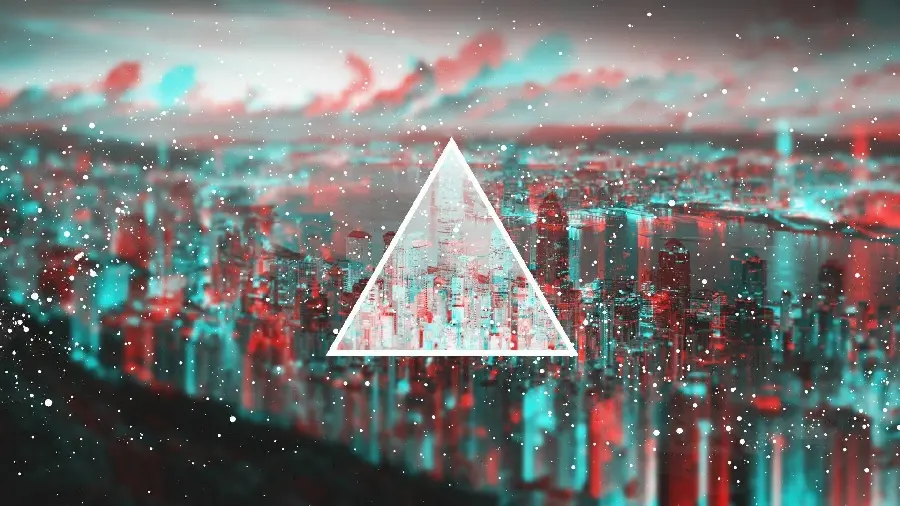 White triangle wallpaper in the middle of the image with a New York City background in HD quality