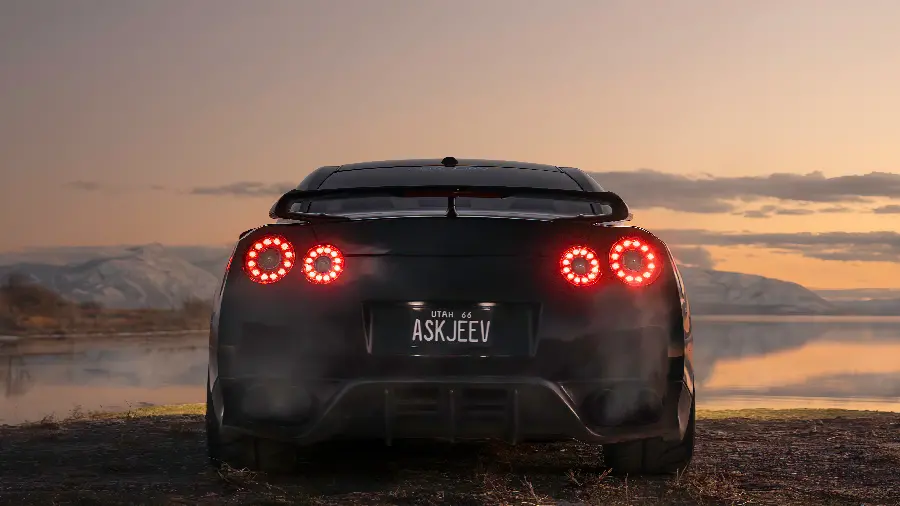 Photo of Nissan GTR sports car from behind for background