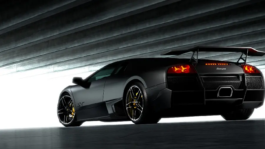 Interesting image of Lamborghini Murciélago from the back in black for Instagram stories and posts