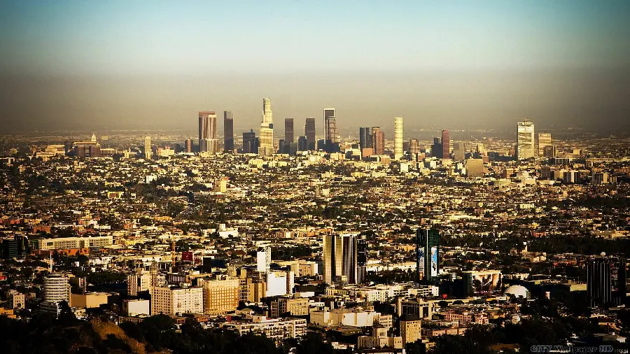 High quality image of Los Angeles city with famous towers in the center and around the city