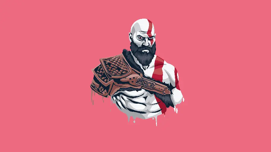 Photo of Kratos, the character of the popular game God of War 5 or God of War 5 with a pink and minimal background