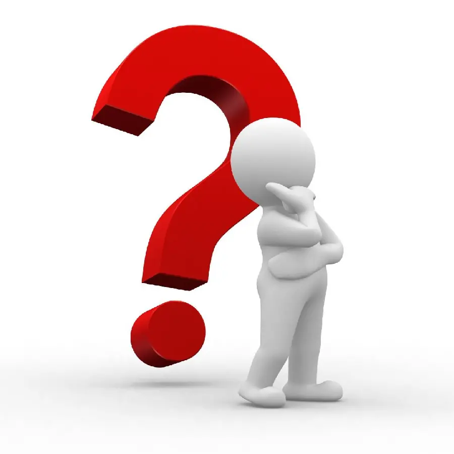 Photo of a thinking man with a red question mark