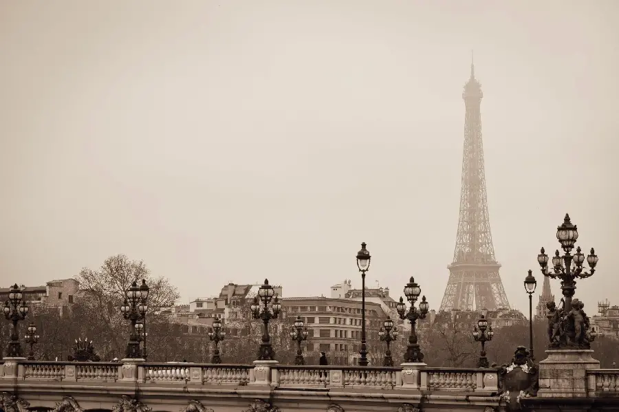 An old and interesting photo of the beautiful city of Paris and the Eiffel Tower beyond it