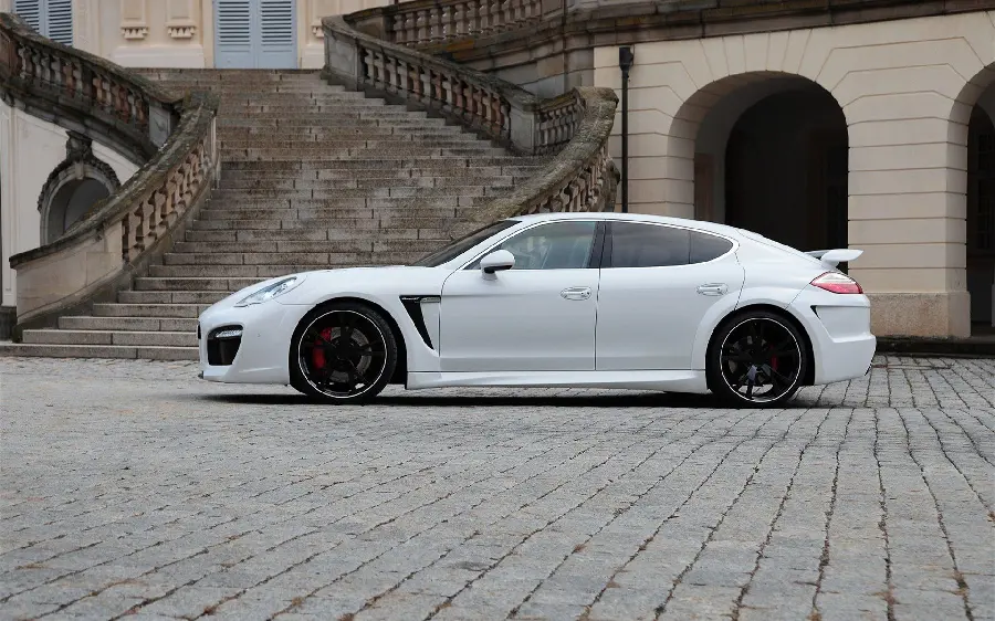 White Porsche Panamera Car Wallpaper from the Front View back