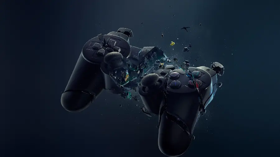 Amazing graphic photo of a broken game console with interesting details in full HD quality