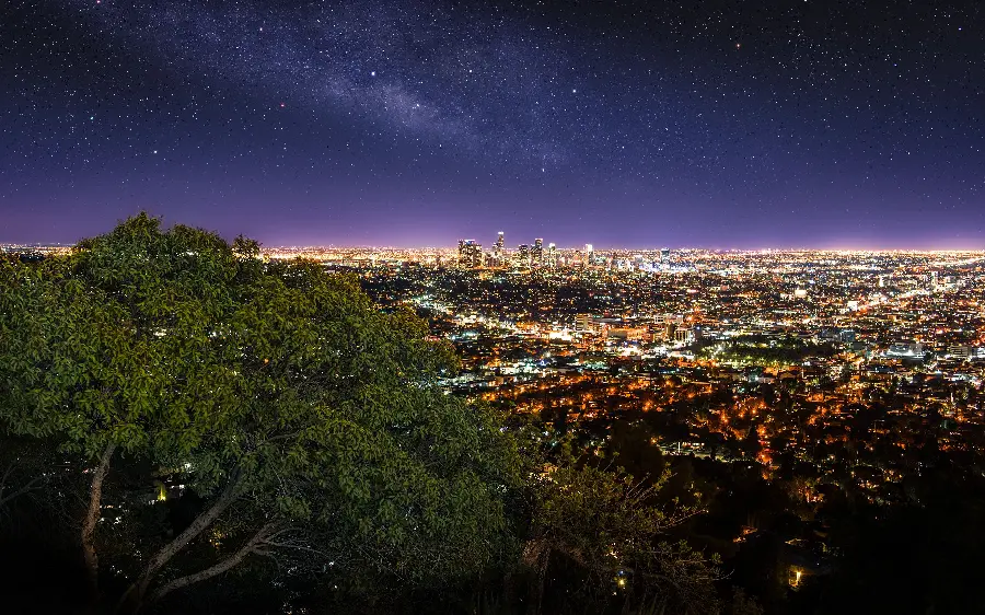 Beautiful photo of Los Angeles nature at night from the top of the city to the bottom of the city