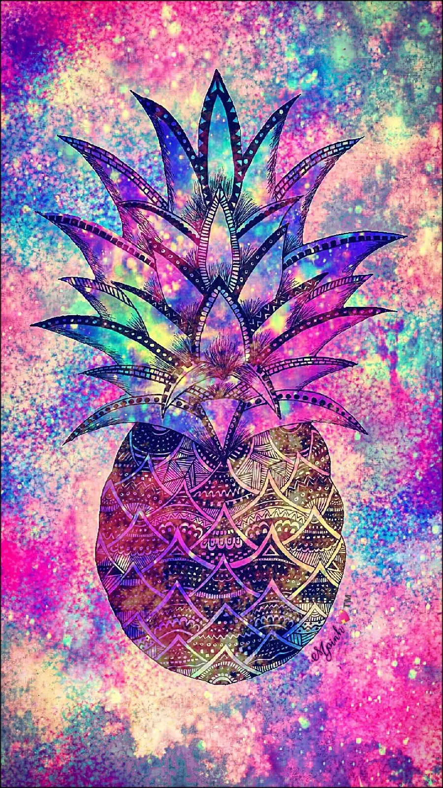 Seven-color background with a very attractive pineapple design with a galaxy background