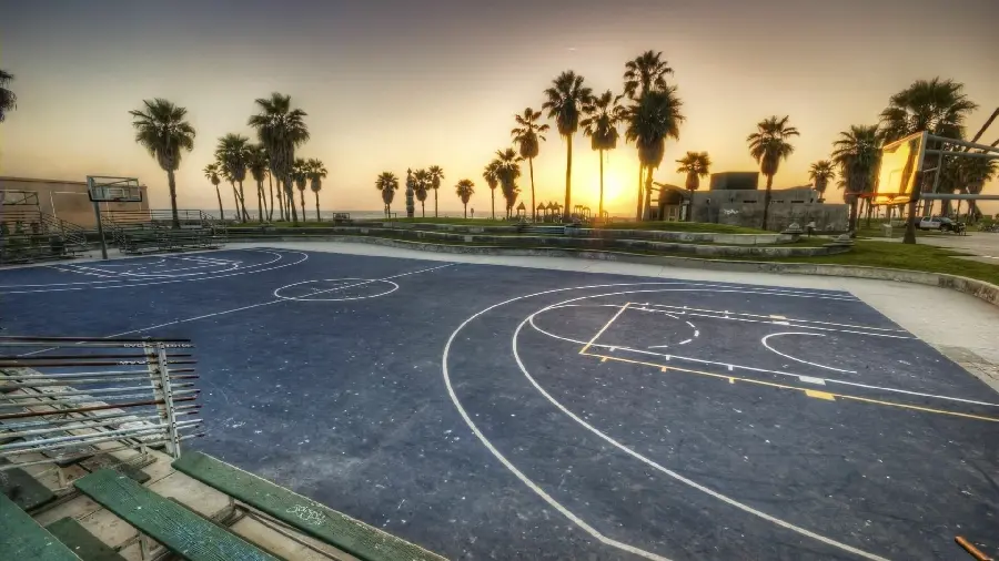 Photo of Los Angeles sunset with a view of the basketball court 