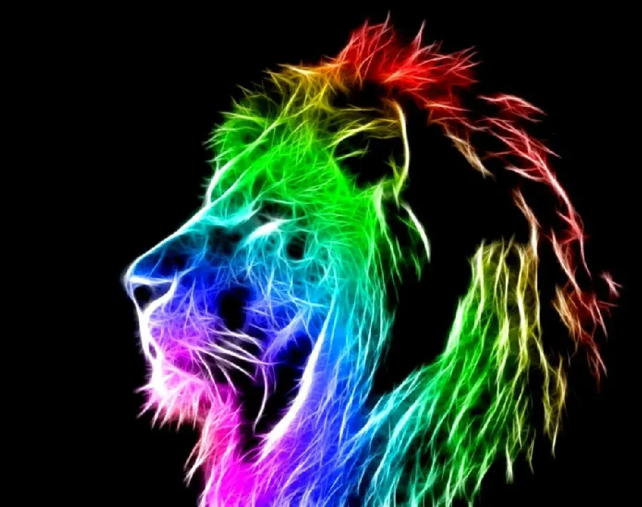 Wallpaper of RGB lights and modern design of male lion