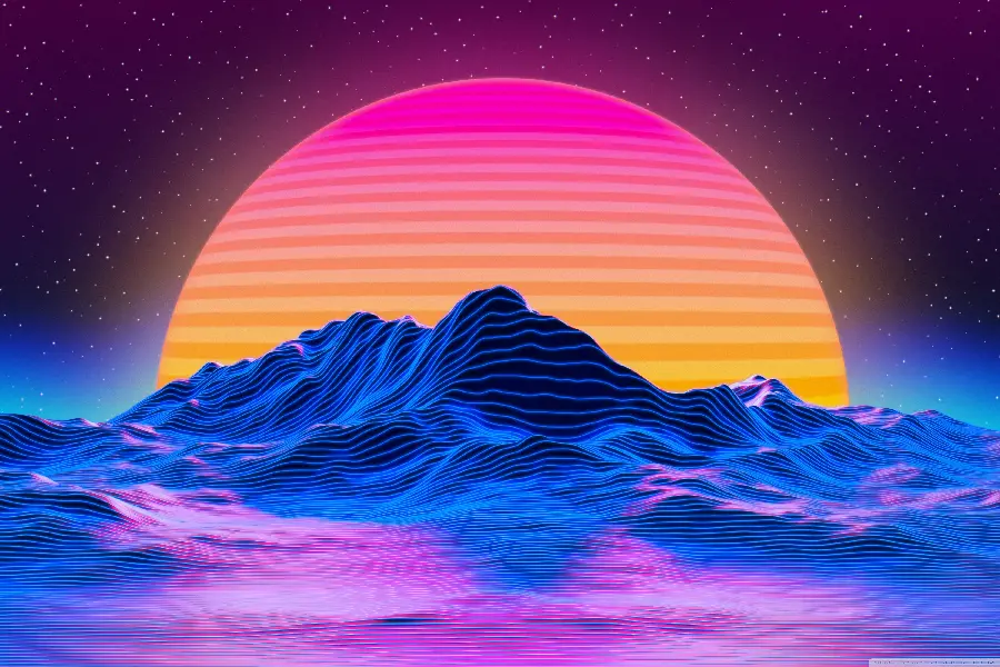 3D image of the sun and mountains