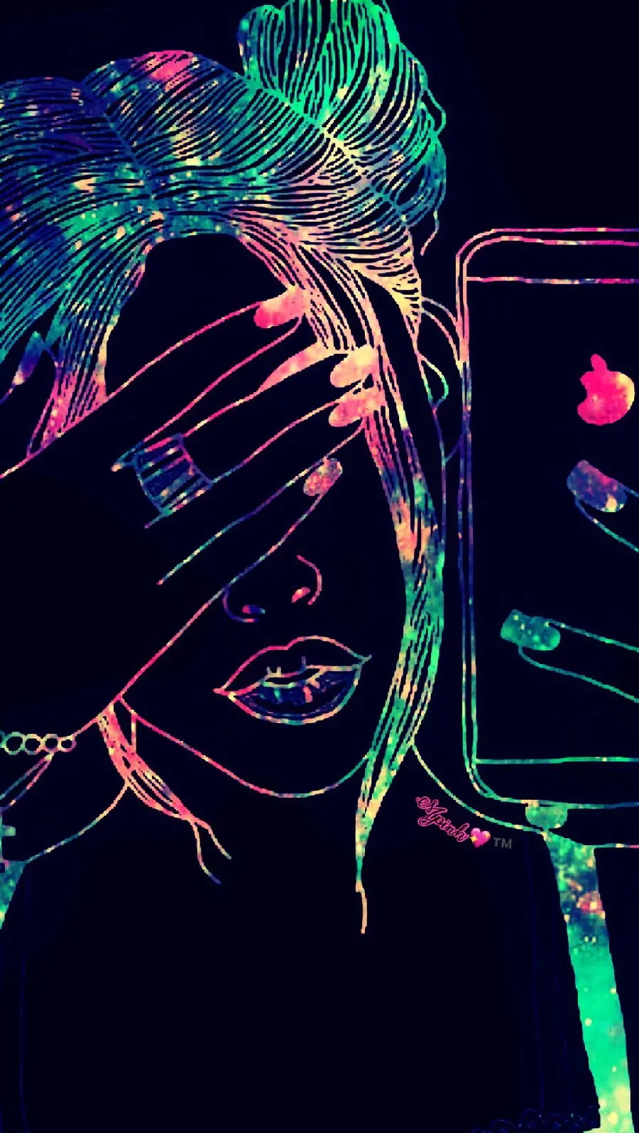 The most attractive black girly background with selfie design with iPhone and galaxy theme