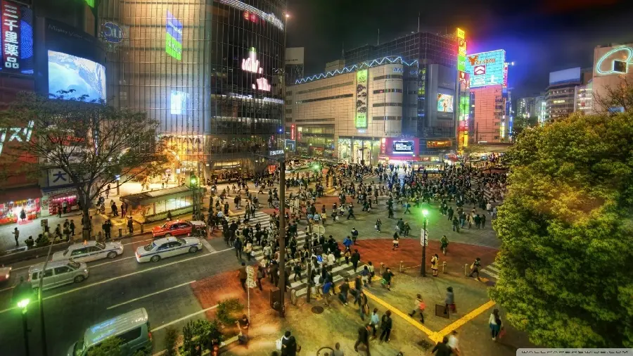 Image of the busy and crowded Shibuya intersection and intersection in Tokyo