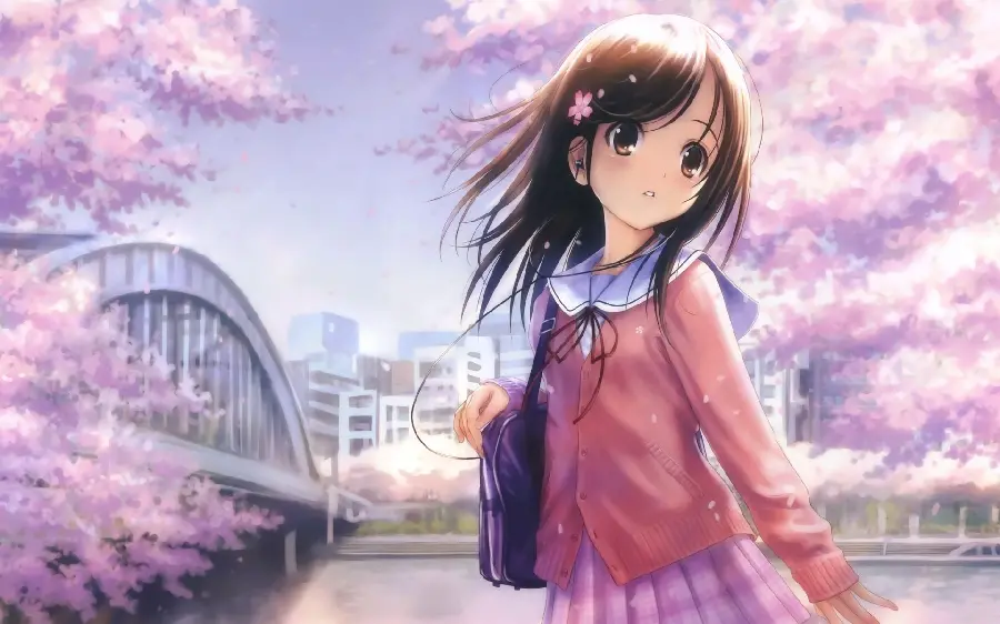 Download anime profile picture of a school girl with a school uniform in a pink and cute atmosphere
