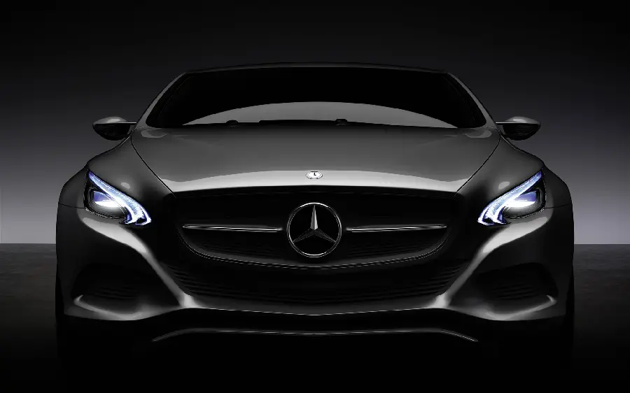 Fantasy background of the Mercedes-Benz logo on its hood