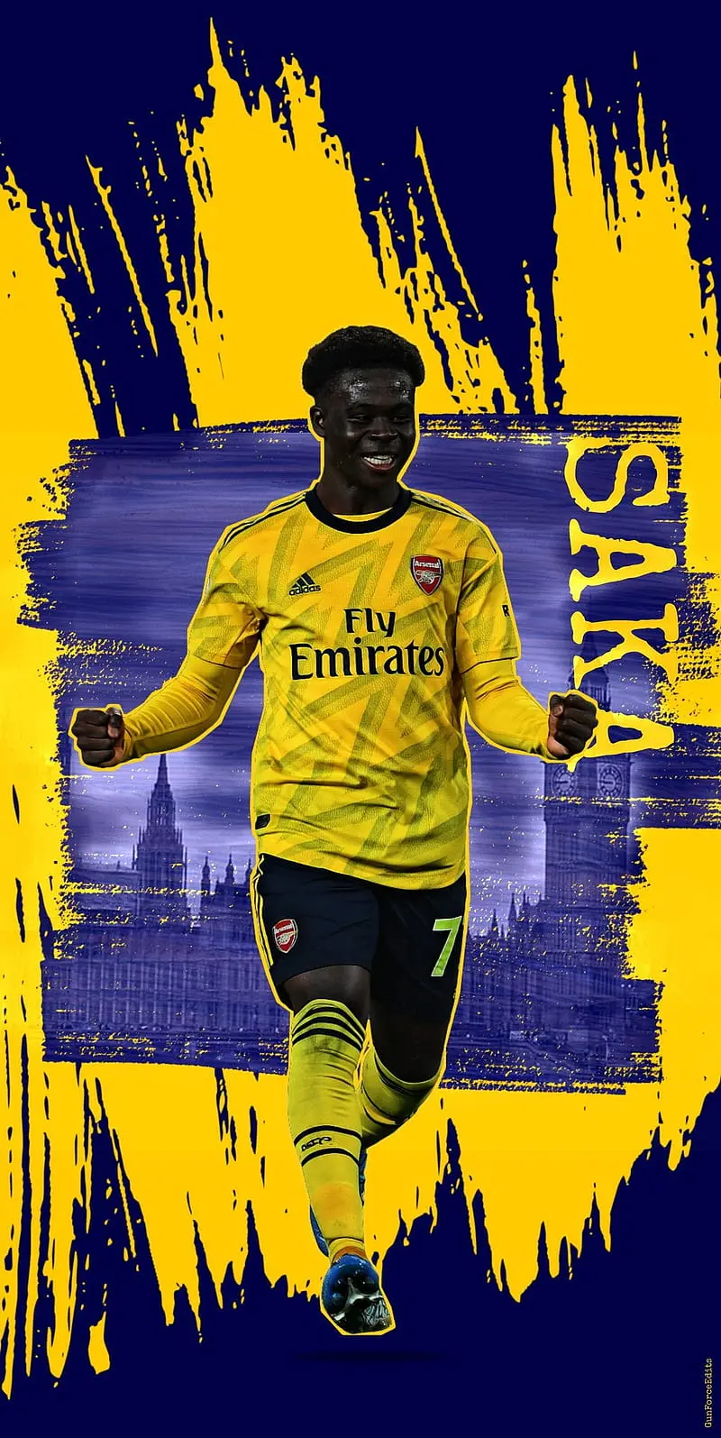 Bukayo Saka photo in Arsenal yellow kit
