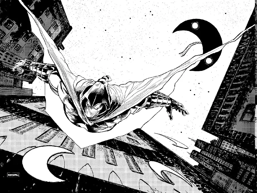 Black and White Cartoon Photo of Moon Knight or Moon Knight for Laptop Background
