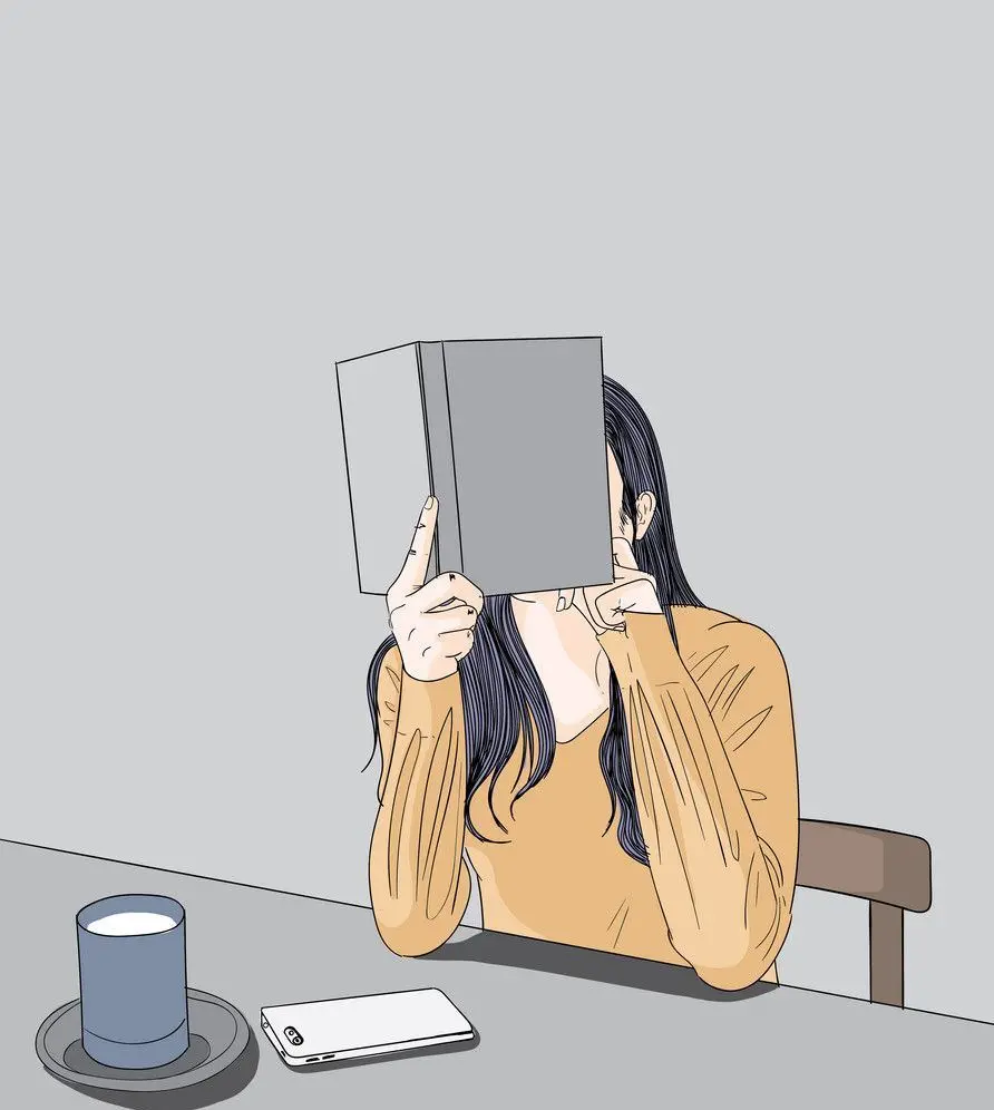 Download high-quality girly photo of a girl in a yellow dress reading a book and studying for profile and story