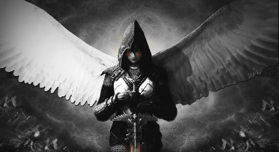 The most viewed wallpaper of a black-clad warrior winged angel photo