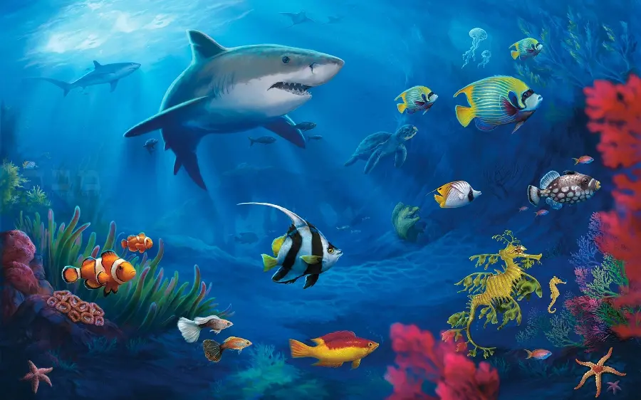Underwater wallpaper with tropical fish with vector image