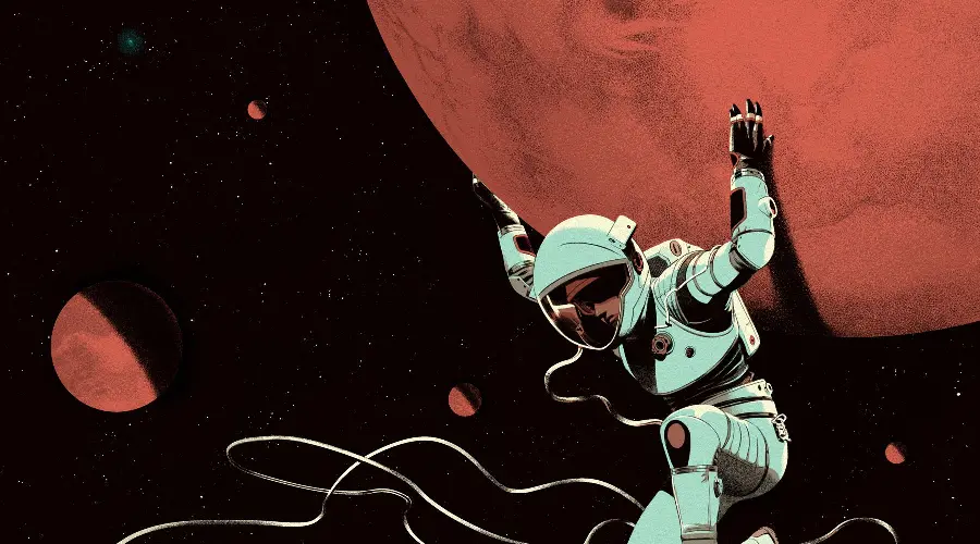 Wallpaper of an astronaut carrying the red planet Mars