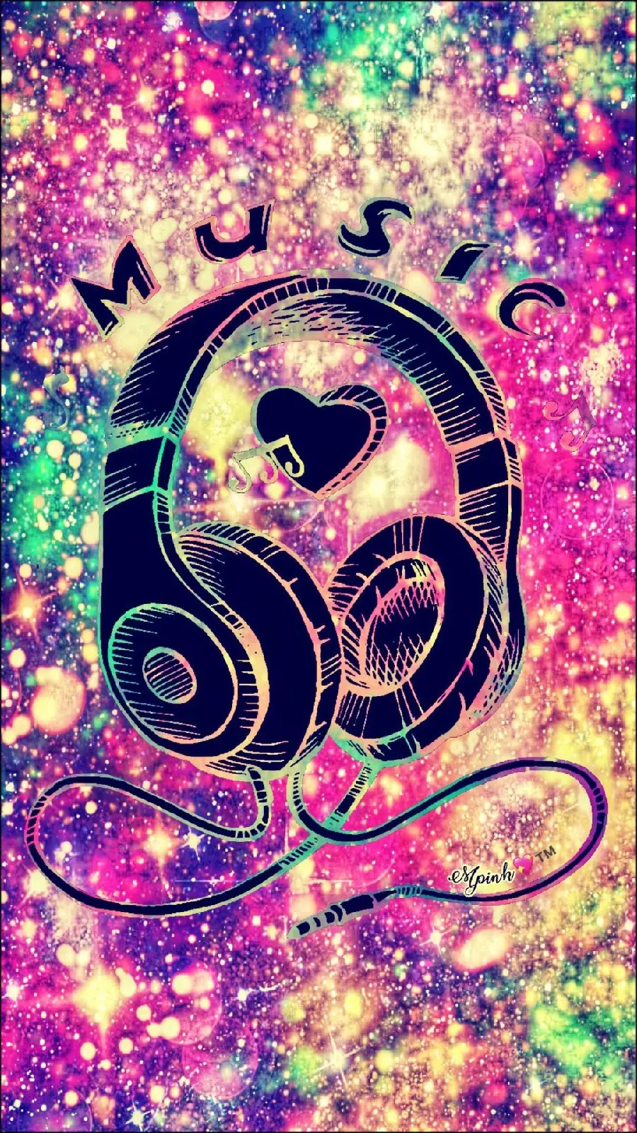 Girly wallpaper with headphone design and galaxy background in 4k quality