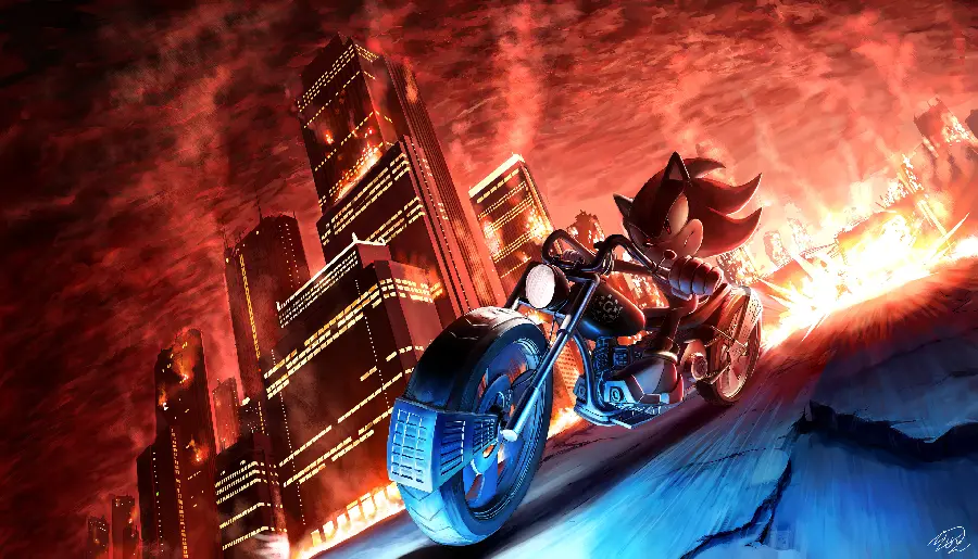 Sonic background riding a motorcycle for mobile and smartphone