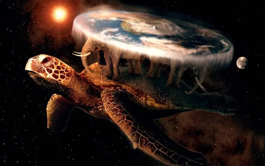 A fascinating digital photo of the amazing flight of turtles and elephants to carry the flat Earth in the space of the galaxy