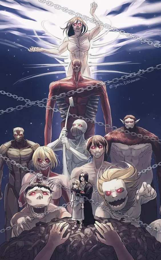 Download the beautiful photo of Eren Ymir and all the Titans with a direct link 