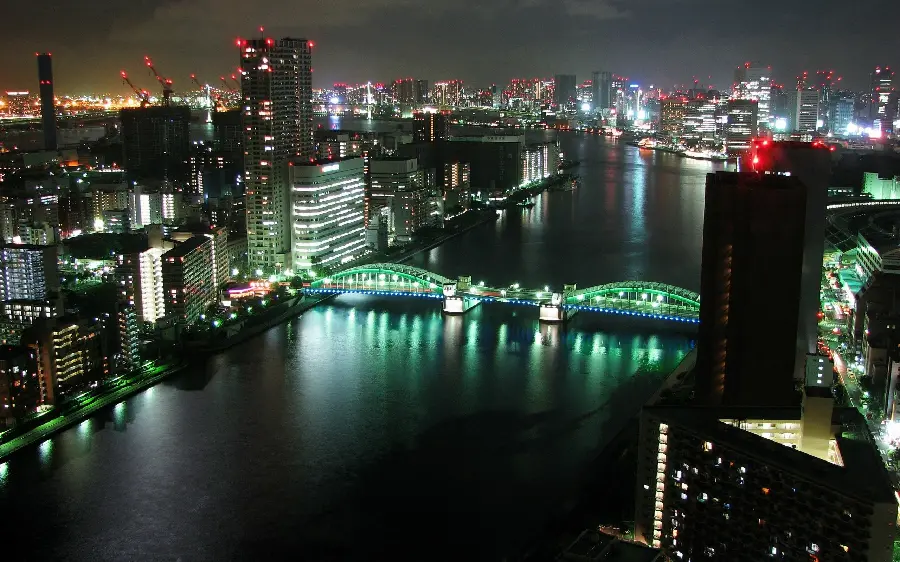Tokyo city background with the great Sumida River and its passage through the city in FULL HD quality