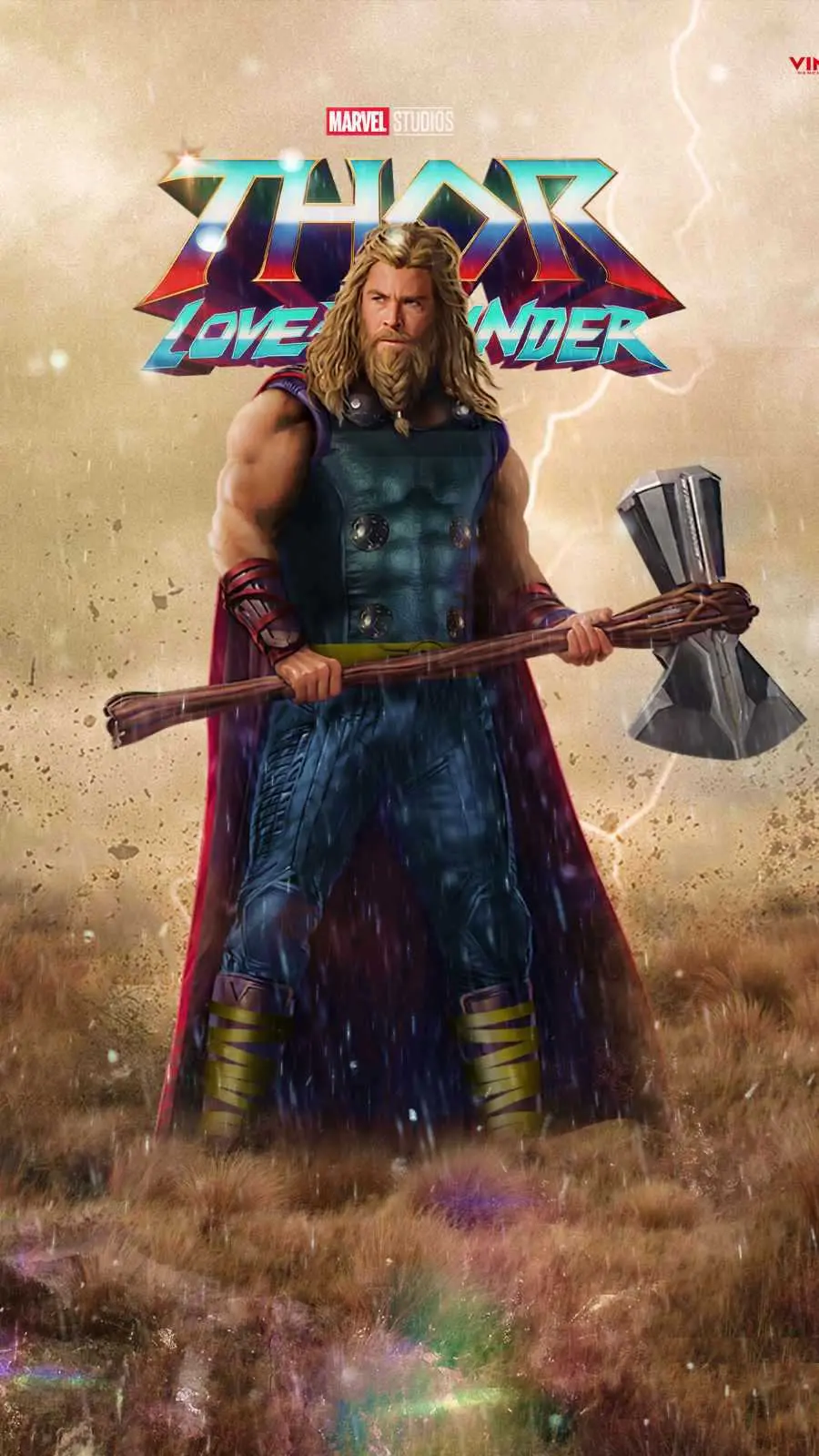 Thor's photo with his axe in the new movie Love and Thunder