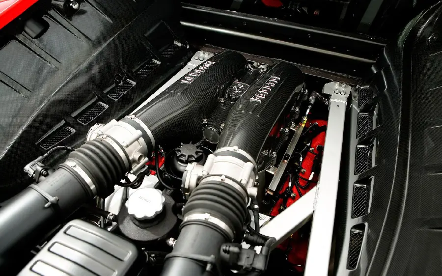 Beautiful and elegant photo of the Ferrari engine in full HD quality