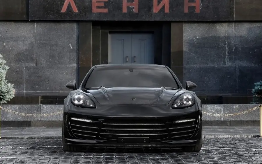 Black Porsche Panamera Car Wallpaper and Background from the Front View