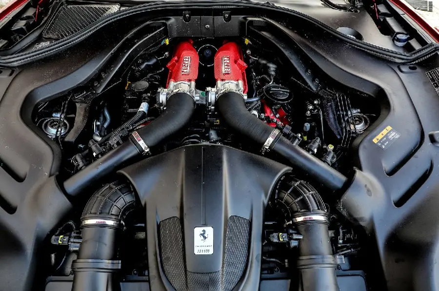 Close-up and accurate photo of the Ferrari engine