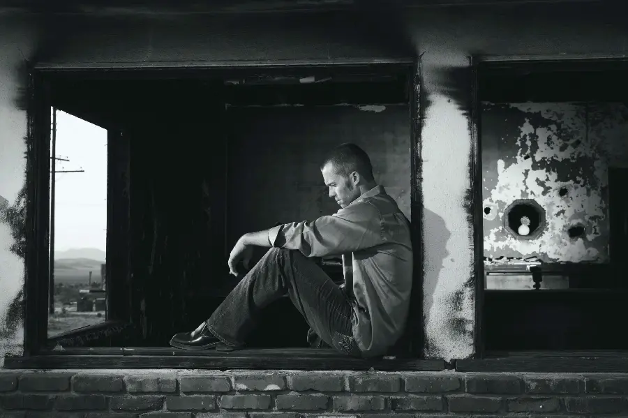Sad photo of a boy and a thinking man for a profile