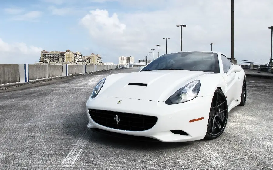 Photo of white Ferrari California car on the street in Full Hd quality