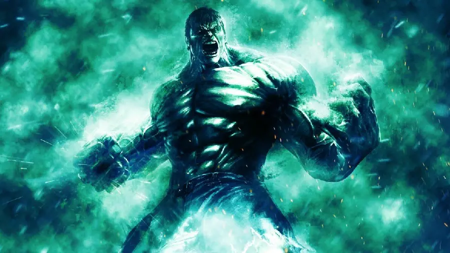 Image of the unattainable superhero Hulk with a very powerful body