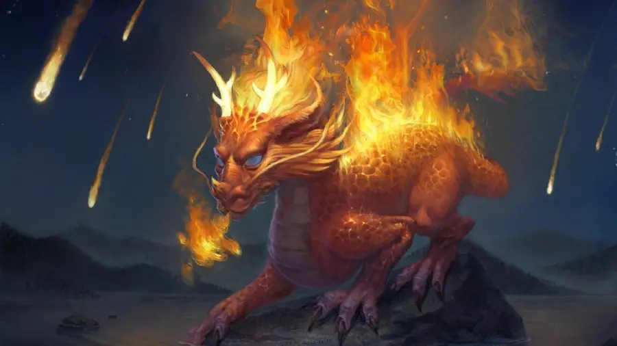 Fantasy wallpaper of a dragon catching fire