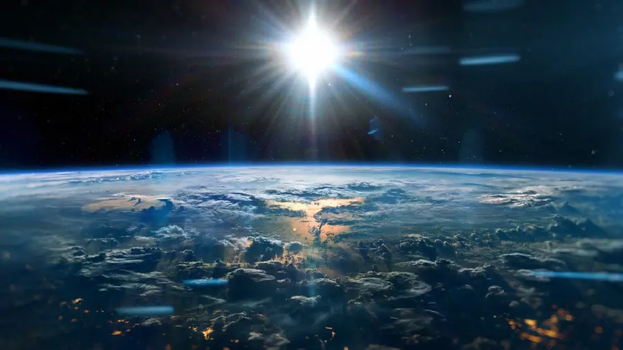 A photo with a special view of the Earth with dazzling and interesting light in high quality