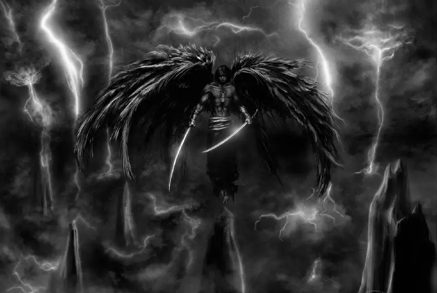 Wallpaper photo of a winged angel warrior with a sword in his hand
