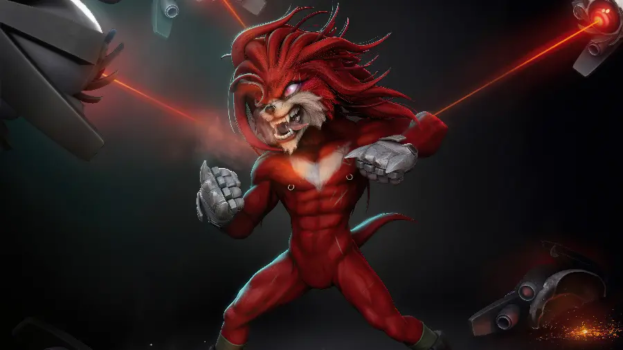 Red Sonic photo with angry and dangerous lion design