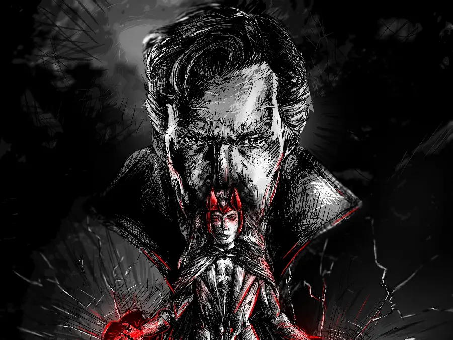 Black and white photo of the movie Doctor Strange 2