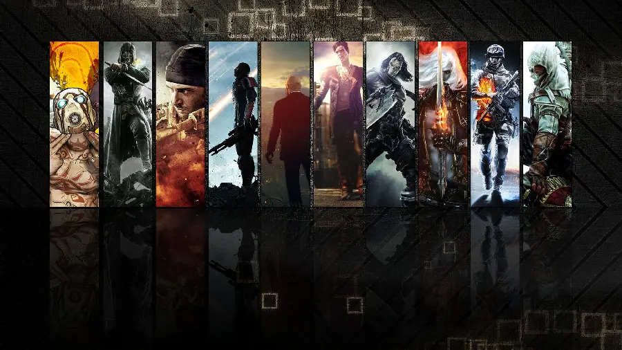 Interesting image of a mix of different game characters together with a black background for the desktop