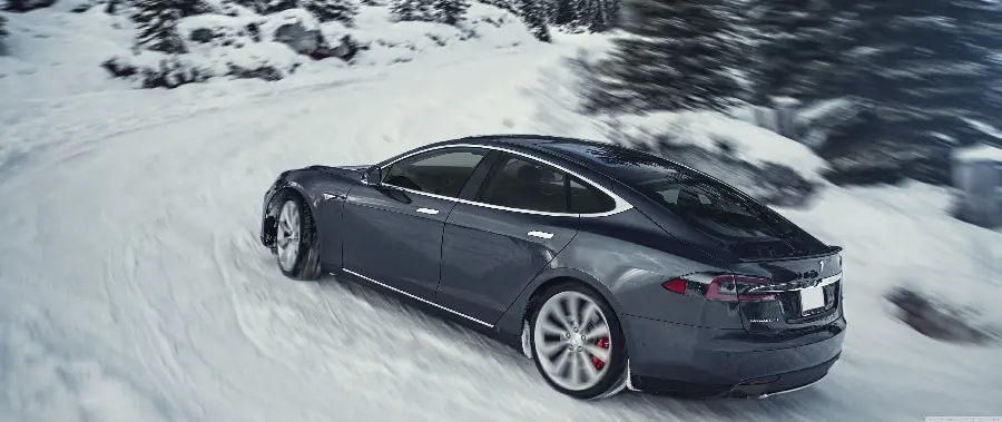 Photo of electric Tesla in the snow