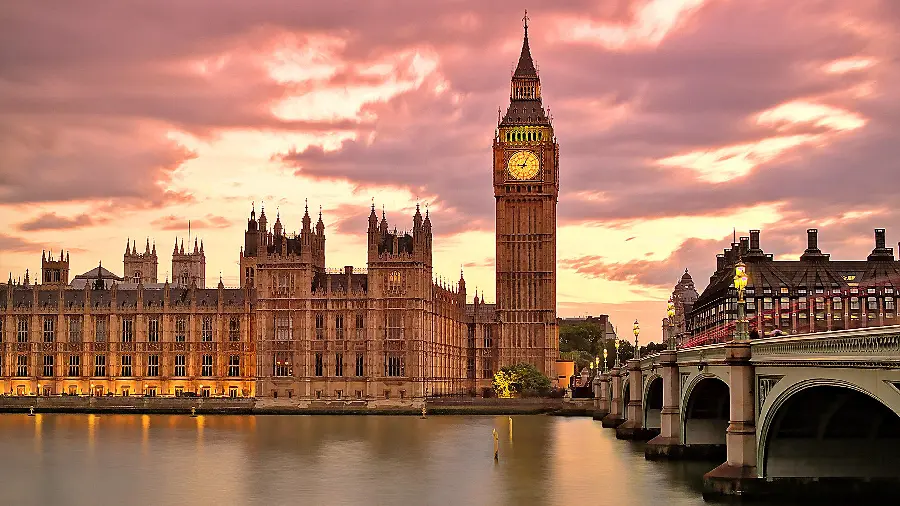 Photo of London in England with the River Thames and the famous Clock Tower