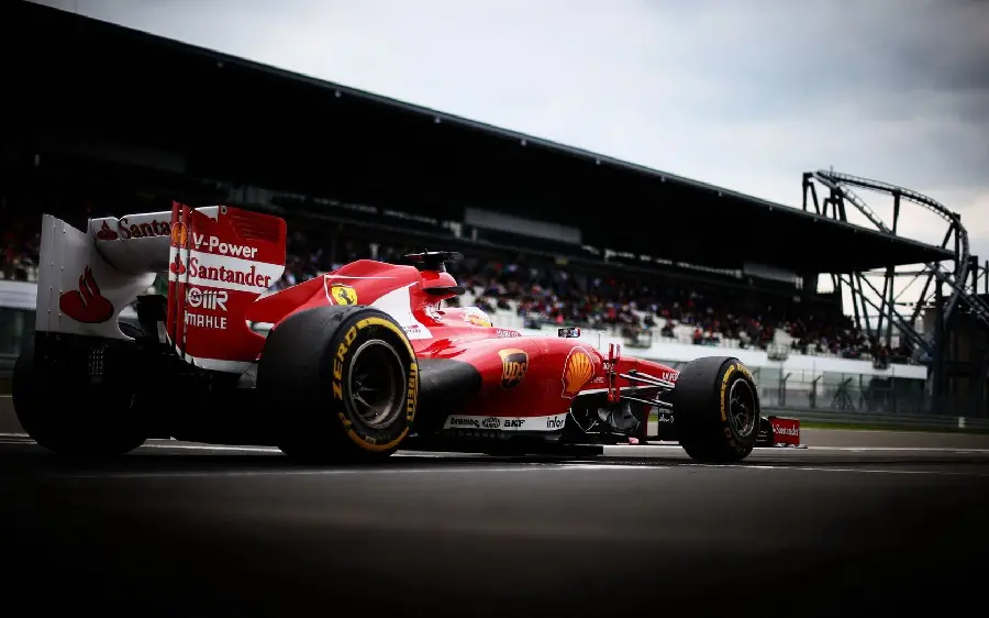 Beautiful image of the Ferrari Formula One car from behind for poster printing and Tableau