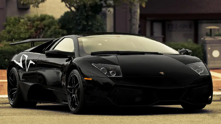 Stylish Lamborghini Murcielago Stock Photo and Image in Matte Black for Printing on Signs and Posters