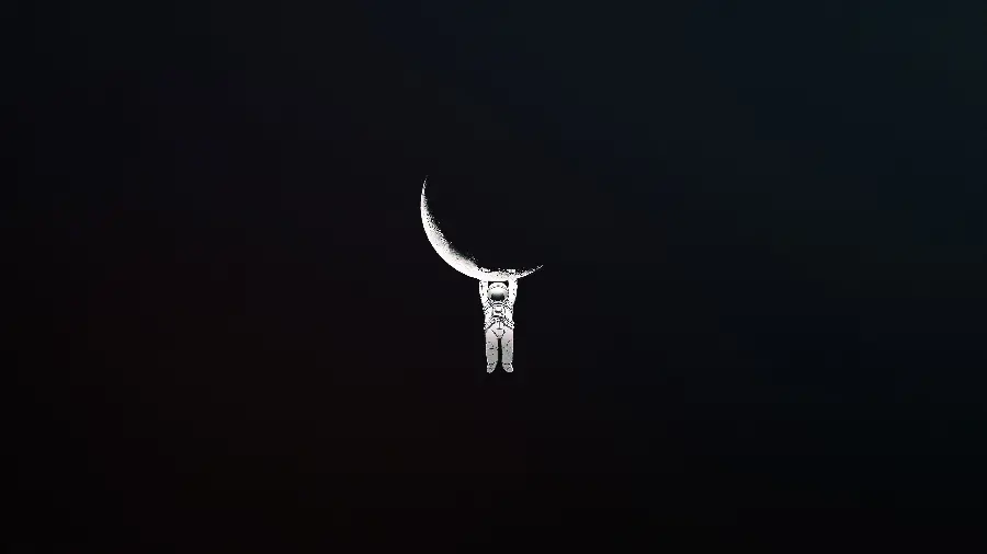 Fantasy Photo of an Astronaut Throwing Himself on a Crescent Moon with a Background Black